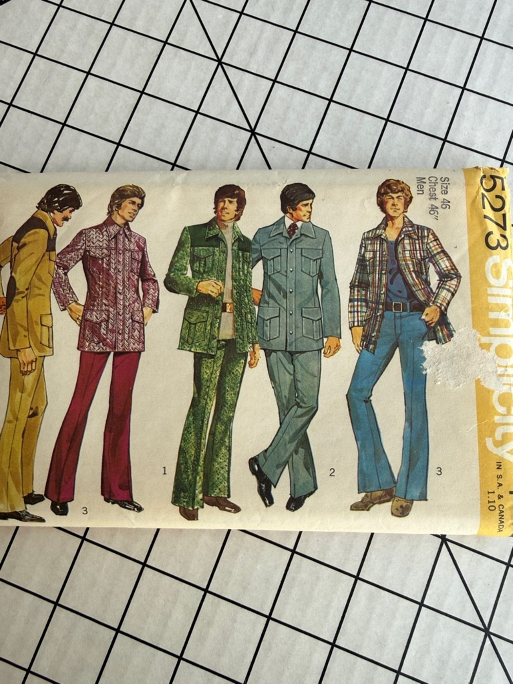 Vintage 1972 Simplicity 5273 Mens Suit Pattern Shirt Jacket Pants Size 46 Retro